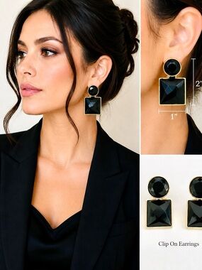 Vintage Black & Gold Geometric Clip-On Earrings
